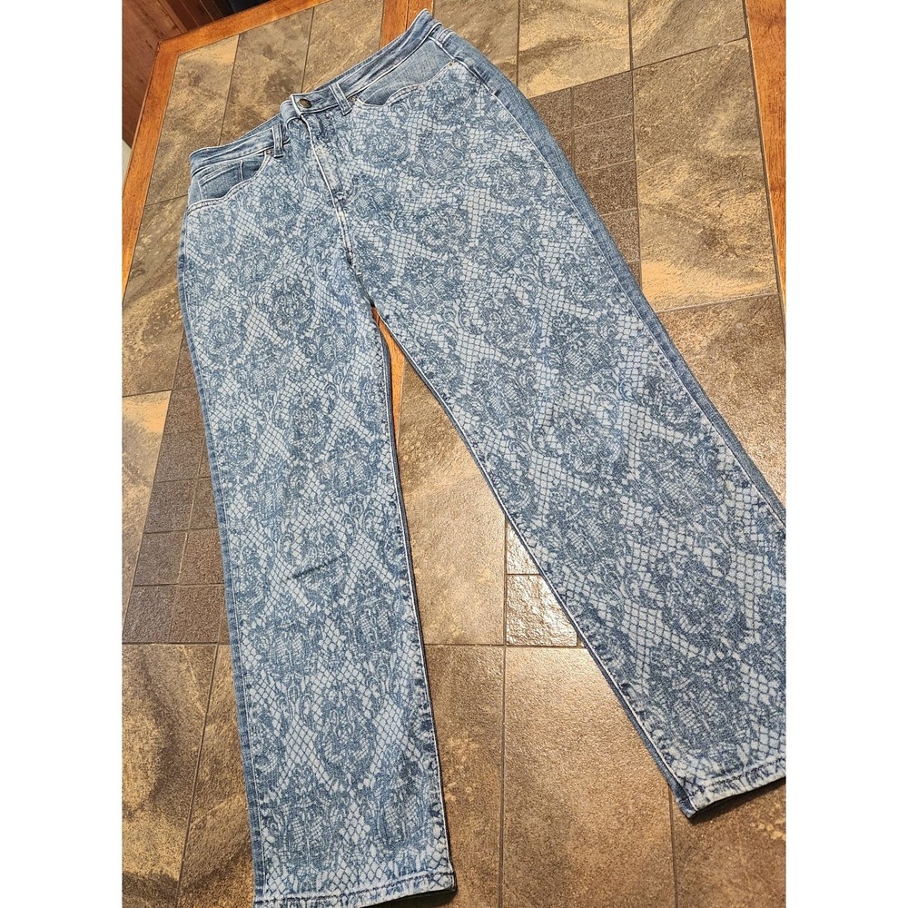 Venus Victorian‎ Lace Bleach Dyed Ankle Stretch Denim Jeans Size 10 Mom Jeans